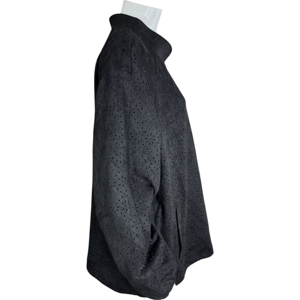 Dennis Basso Perforated Faux Suede Jacket Black‎ X-Large NWOT Eyelet Lined - Picture 12 of 13